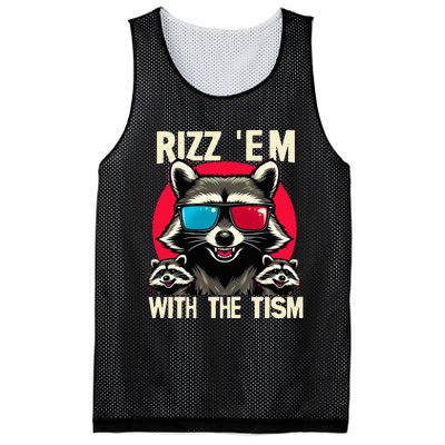 Rizz Em With The Tism Retro Vintage Raccoon Meme Mesh Reversible Basketball Jersey Tank