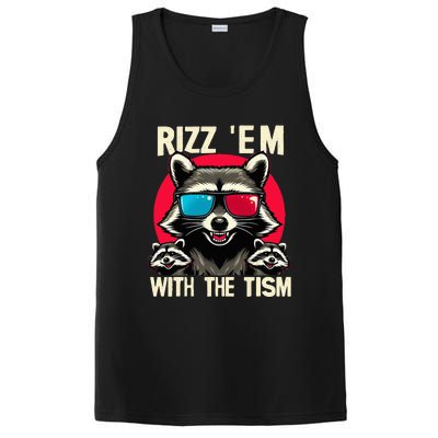 Rizz Em With The Tism Retro Vintage Raccoon Meme PosiCharge Competitor Tank