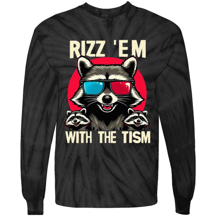 Rizz Em With The Tism Retro Vintage Raccoon Meme Tie-Dye Long Sleeve Shirt