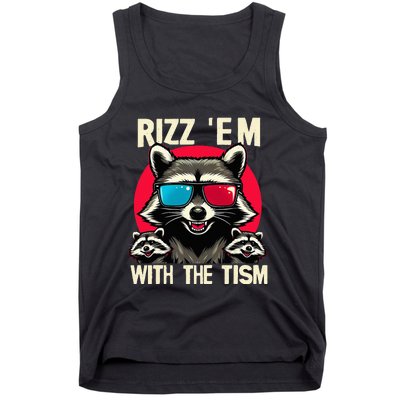 Rizz Em With The Tism Retro Vintage Raccoon Meme Tank Top