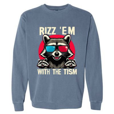 Rizz Em With The Tism Retro Vintage Raccoon Meme Garment-Dyed Sweatshirt