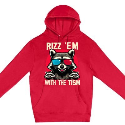 Rizz Em With The Tism Retro Vintage Raccoon Meme Premium Pullover Hoodie