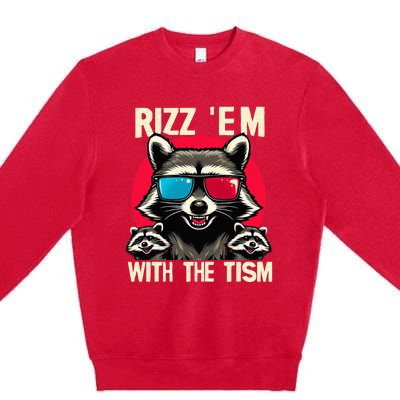 Rizz Em With The Tism Retro Vintage Raccoon Meme Premium Crewneck Sweatshirt