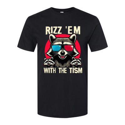 Rizz Em With The Tism Retro Vintage Raccoon Meme Softstyle CVC T-Shirt