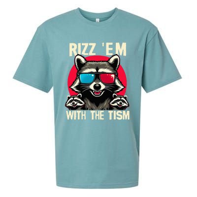 Rizz Em With The Tism Retro Vintage Raccoon Meme Sueded Cloud Jersey T-Shirt