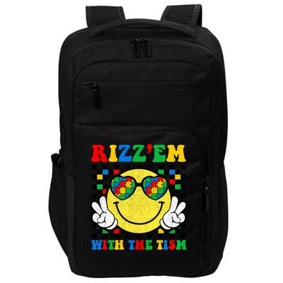 Rizz Em With The Tism Funny Autism Awareness Boys Girls Kids Impact Tech Backpack