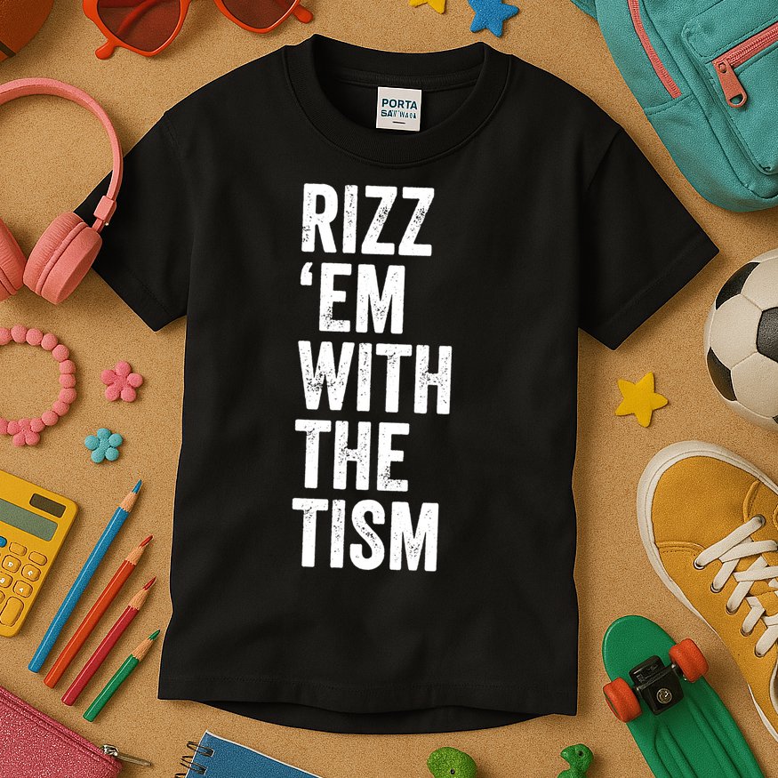 Rizz Em With The Tism Autism Awareness Funny Quote Kids T-Shirt