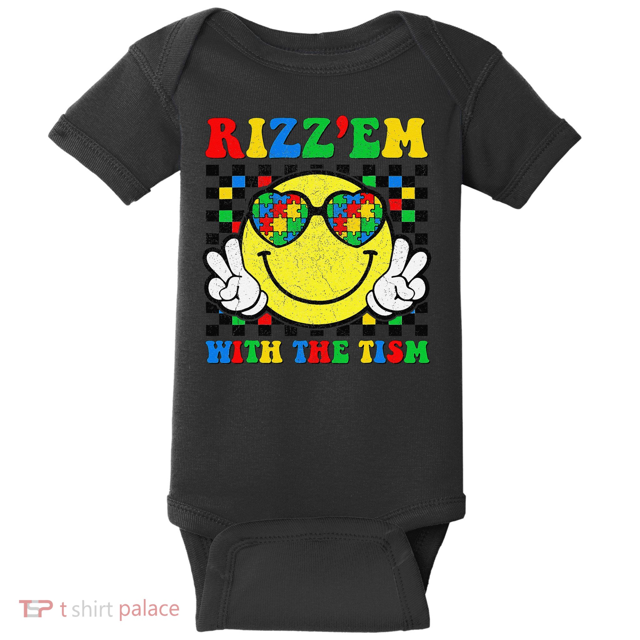Rizz Em With The Tism Funny Autism Awareness Baby Bodysuit