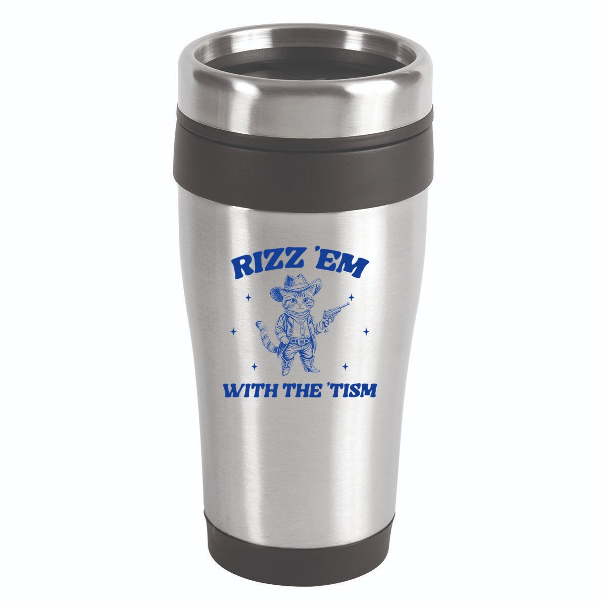 Rizz Em With The Tism Retro Cartoon Cowboy Cat Western Cute 16oz Travel Tumbler