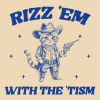 Rizz Em With The Tism Retro Cartoon Cowboy Cat Western Cute Drawstring Bag
