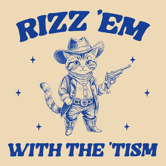 Rizz Em With The Tism Retro Cartoon Cowboy Cat Western Cute Drawstring Bag