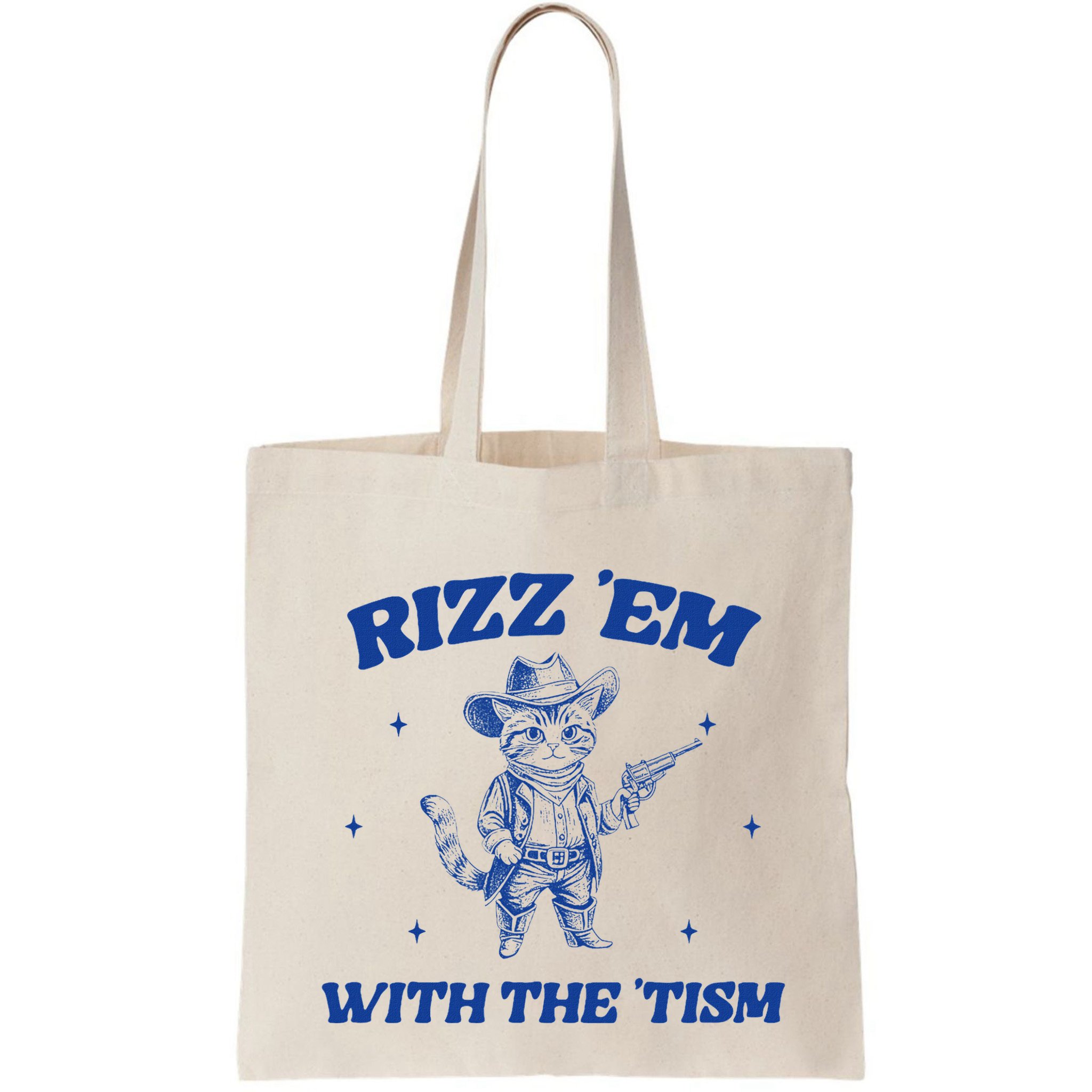 Rizz Em With The Tism Retro Cartoon Cowboy Cat Western Cute Bag