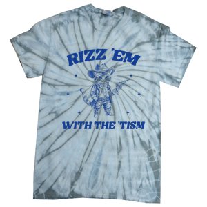 Rizz Em With The Tism Retro Cartoon Cowboy Cat Western Cute Tie-Dye T-Shirt