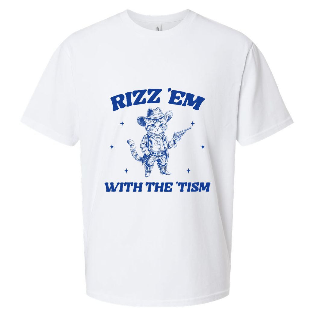 Rizz Em With The Tism Retro Cartoon Cowboy Cat Western Cute Sueded Cloud Jersey T-Shirt