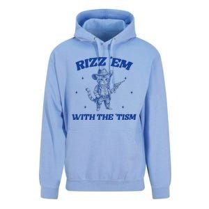 Rizz Em With The Tism Retro Cartoon Cowboy Cat Western Cute Unisex Surf Hoodie