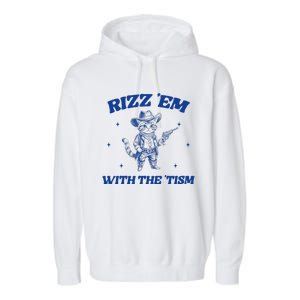 Rizz Em With The Tism Retro Cartoon Cowboy Cat Western Cute Garment-Dyed Fleece Hoodie