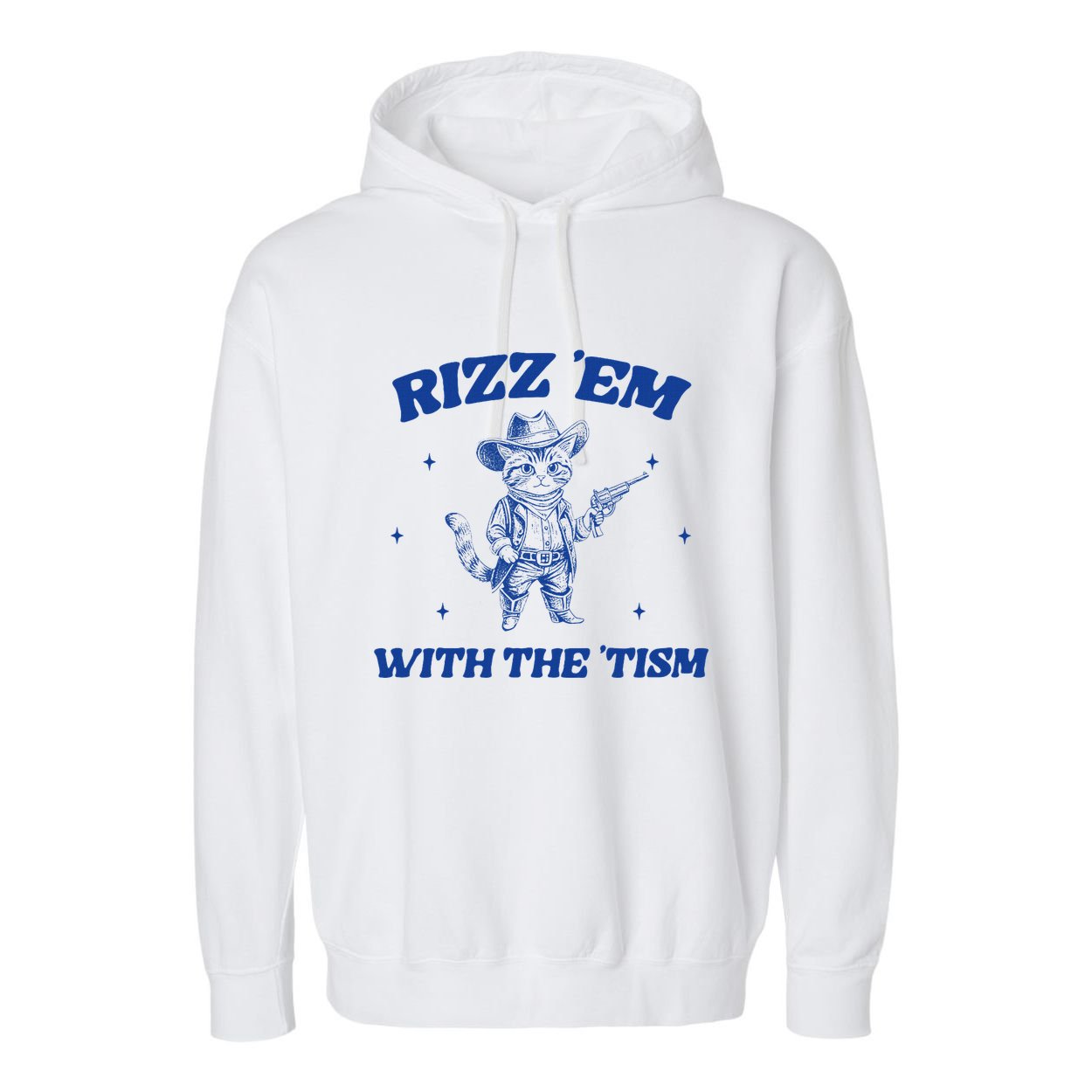 Rizz Em With The Tism Retro Cartoon Cowboy Cat Western Cute Garment-Dyed Fleece Hoodie