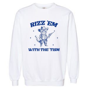 Rizz Em With The Tism Retro Cartoon Cowboy Cat Western Cute Garment-Dyed Sweatshirt