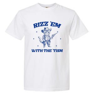 Rizz Em With The Tism Retro Cartoon Cowboy Cat Western Cute Garment-Dyed Heavyweight T-Shirt