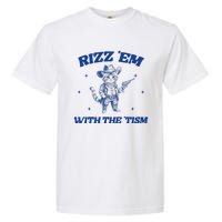 Rizz Em With The Tism Retro Cartoon Cowboy Cat Western Cute Garment-Dyed Heavyweight T-Shirt