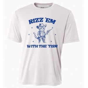 Rizz Em With The Tism Retro Cartoon Cowboy Cat Western Cute Cooling Performance Crew T-Shirt