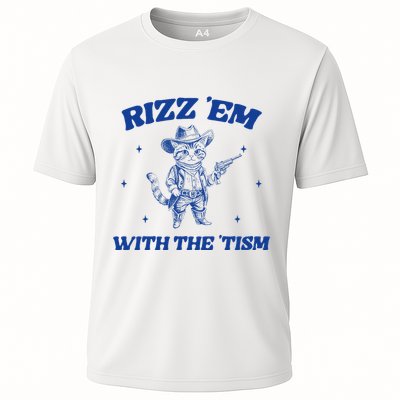 Rizz Em With The Tism Retro Cartoon Cowboy Cat Western Cute Performance Shirt