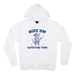 Rizz Em With The Tism Retro Cartoon Cowboy Cat Western Cute Hoodie