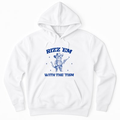 Rizz Em With The Tism Retro Cartoon Cowboy Cat Western Cute Hoodie