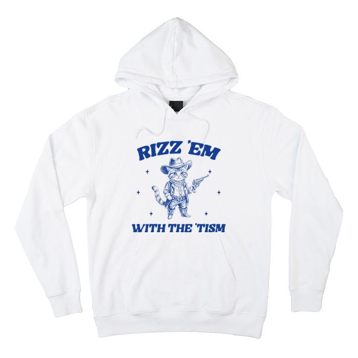 Rizz Em With The Tism Retro Cartoon Cowboy Cat Western Cute Hoodie