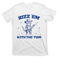 Rizz Em With The Tism Retro Cartoon Cowboy Cat Western Cute T-Shirt