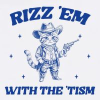 Rizz Em With The Tism Retro Cartoon Cowboy Cat Western Cute 11oz C Handle Ceramic Mug