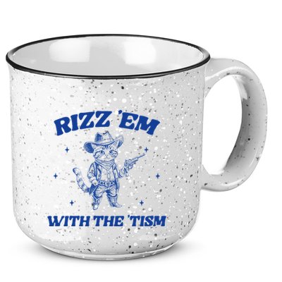 Rizz Em With The Tism Retro Cartoon Cowboy Cat Western Cute 15oz Campfire Ceramic Mug
