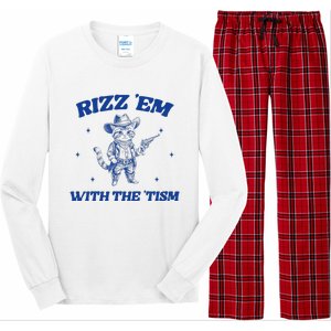 Rizz Em With The Tism Retro Cartoon Cowboy Cat Western Cute Long Sleeve Pajama Set