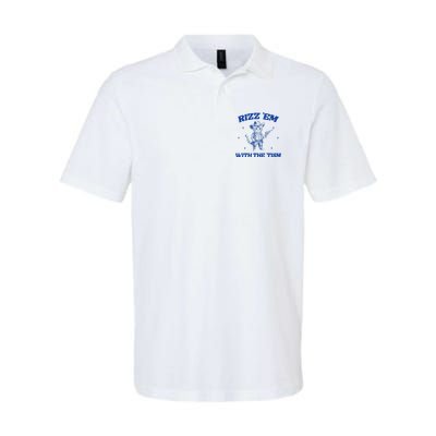 Rizz Em With The Tism Retro Cartoon Cowboy Cat Western Cute Polo