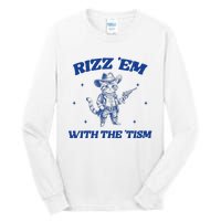 Rizz Em With The Tism Retro Cartoon Cowboy Cat Western Cute Tall Long Sleeve T-Shirt