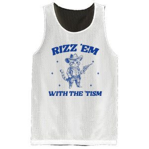 Rizz Em With The Tism Retro Cartoon Cowboy Cat Western Cute Mesh Reversible Basketball Jersey Tank