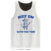 Rizz Em With The Tism Retro Cartoon Cowboy Cat Western Cute Mesh Reversible Basketball Jersey Tank