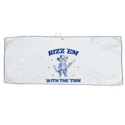 Rizz Em With The Tism Retro Cartoon Cowboy Cat Western Cute Large Microfiber Waffle Golf Towel