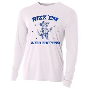 Rizz Em With The Tism Retro Cartoon Cowboy Cat Western Cute Cooling Performance Long Sleeve Crew