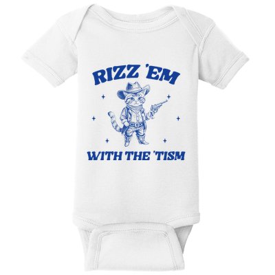 Rizz Em With The Tism Retro Cartoon Cowboy Cat Western Cute Baby Bodysuit