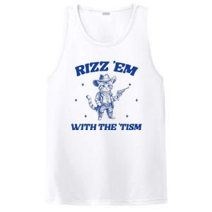 Rizz Em With The Tism Retro Cartoon Cowboy Cat Western Cute PosiCharge Competitor Tank