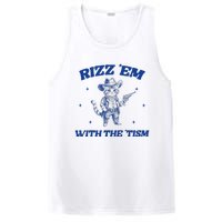 Rizz Em With The Tism Retro Cartoon Cowboy Cat Western Cute PosiCharge Competitor Tank