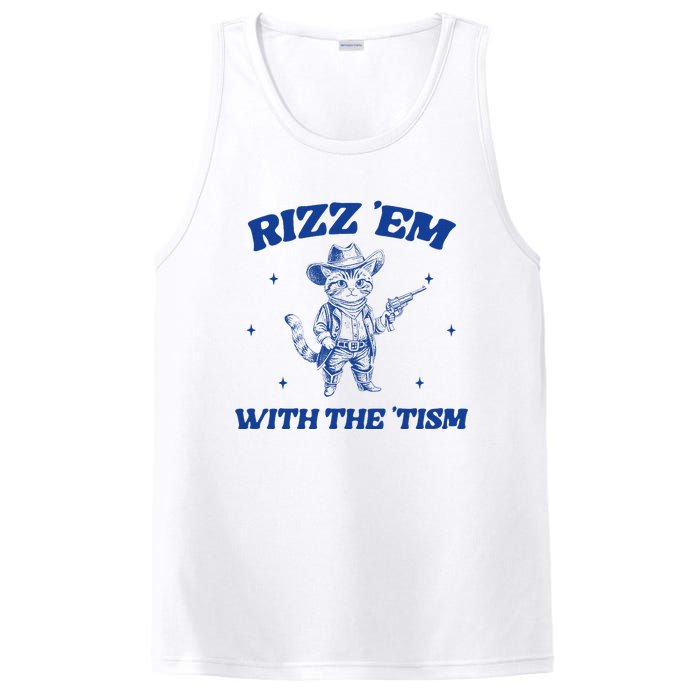 Rizz Em With The Tism Retro Cartoon Cowboy Cat Western Cute PosiCharge Competitor Tank