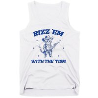 Rizz Em With The Tism Retro Cartoon Cowboy Cat Western Cute Tank Top