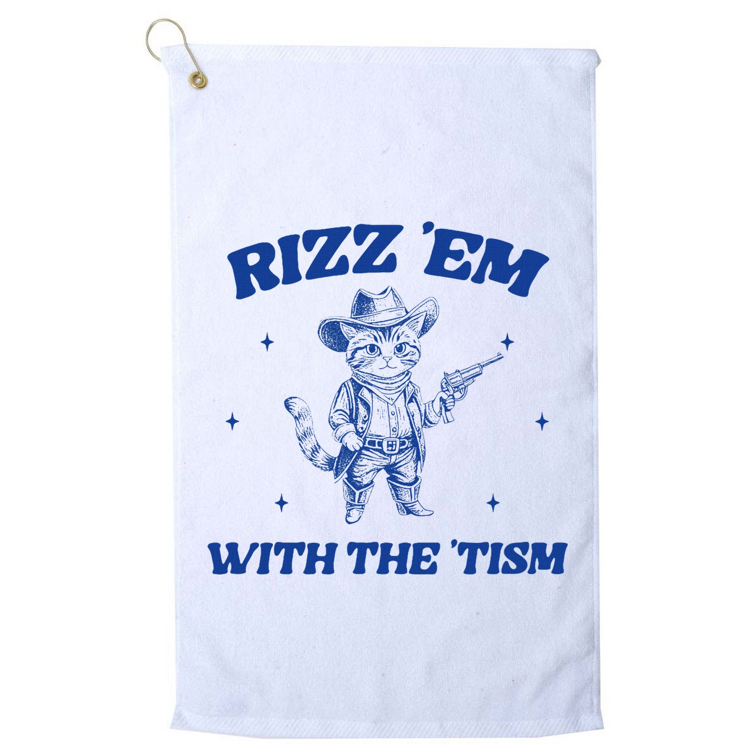 Rizz Em With The Tism Retro Cartoon Cowboy Cat Western Cute Golf Towel