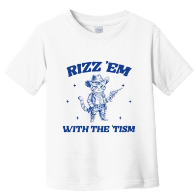 Rizz Em With The Tism Retro Cartoon Cowboy Cat Western Cute Toddler T-Shirt