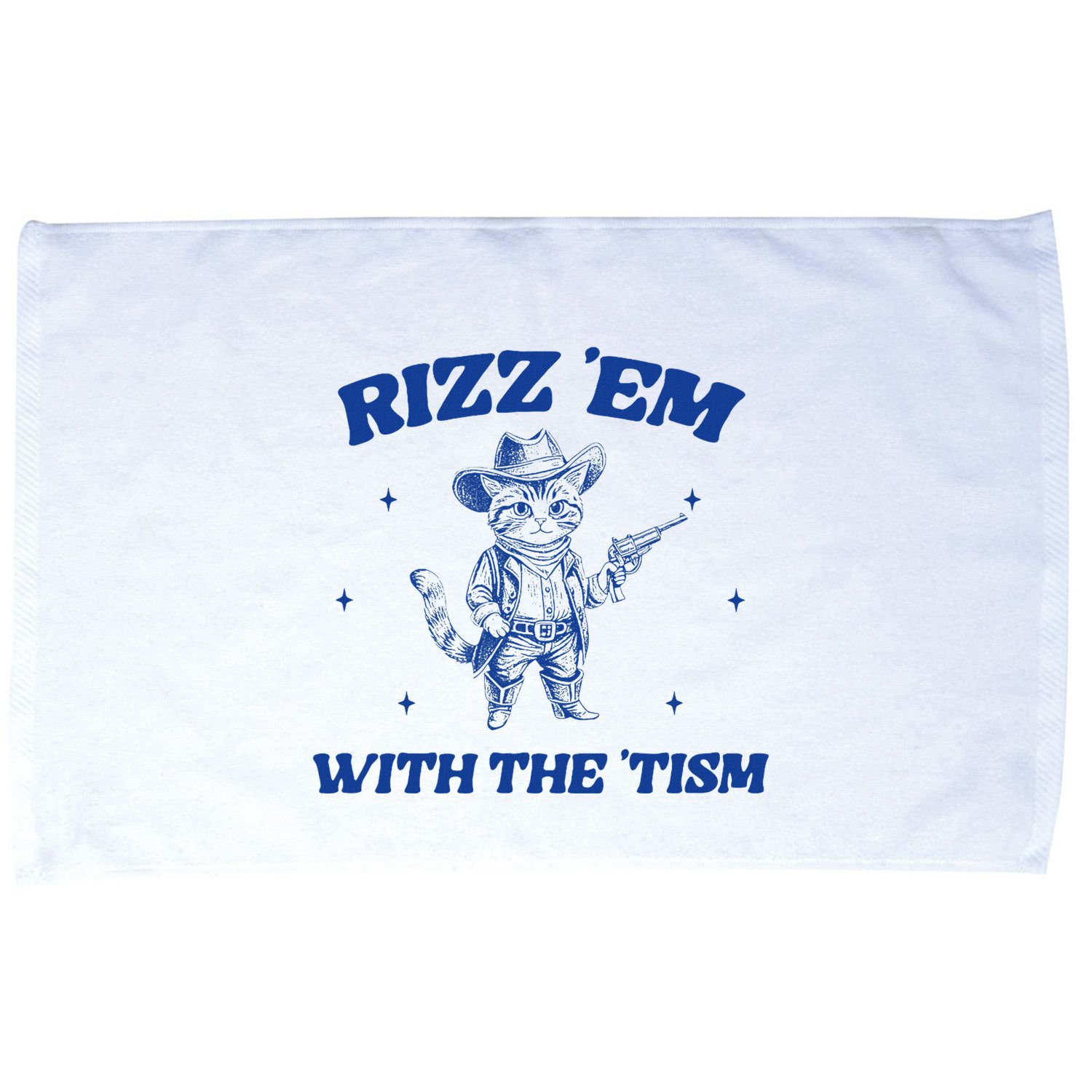 Rizz Em With The Tism Retro Cartoon Cowboy Cat Western Cute Microfiber Hand Towel