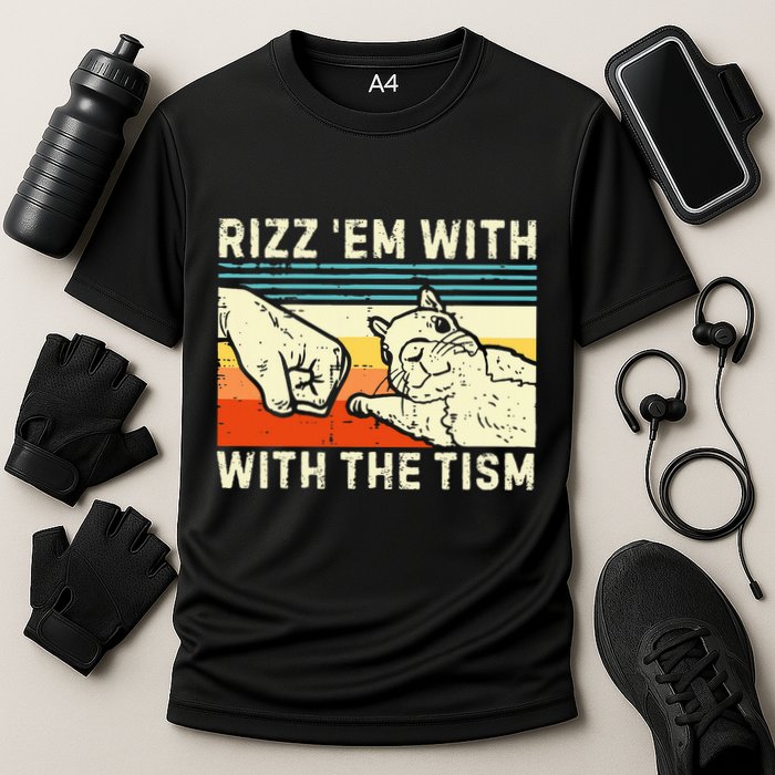Rizz Em With The Tism Rizzler Joke Meme Rizzling Squirrel Cooling Performance Crew T-Shirt