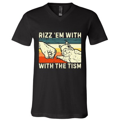 Rizz Em With The Tism Rizzler Joke Meme Rizzling Squirrel V-Neck T-Shirt