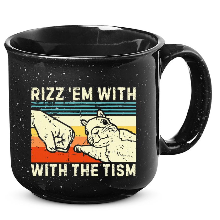 Rizz Em With The Tism Rizzler Joke Meme Rizzling Squirrel 15oz Campfire Ceramic Mug